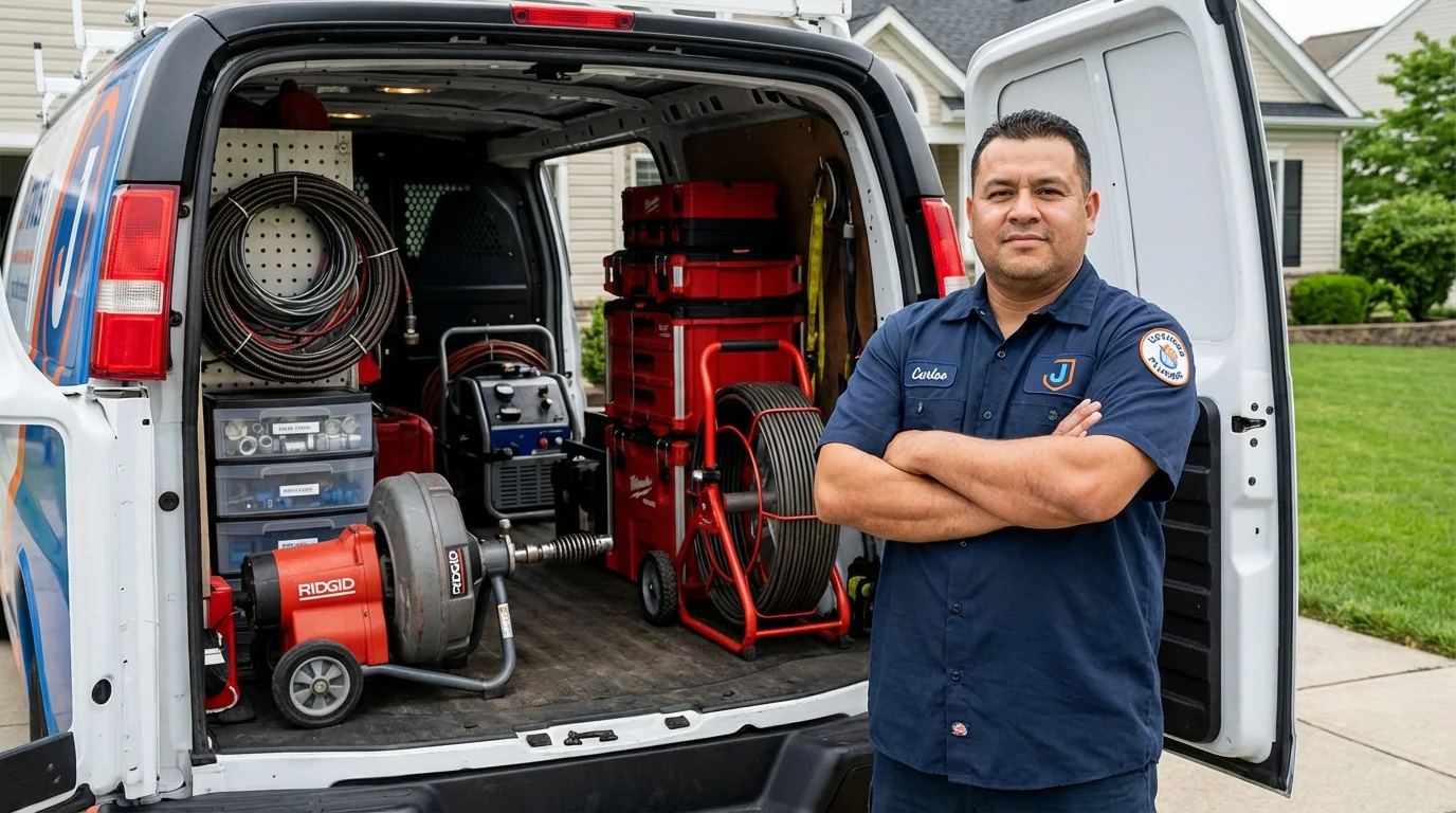 Professional drain cleaning equipment and Johns Plumbing LLC plumber in Shallowater