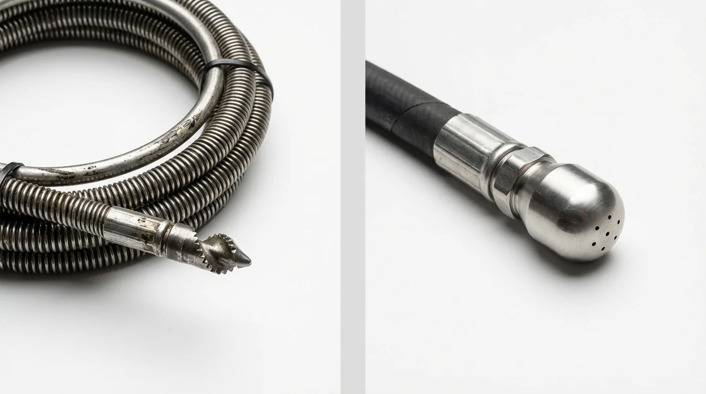 Drain snake cable and hydro jetting nozzle used for drain cleaning in Shallowater, TX