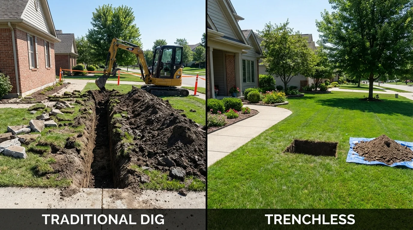 Trenchless sewer repair with minimal yard damage versus traditional excavation in Shallowater, TX